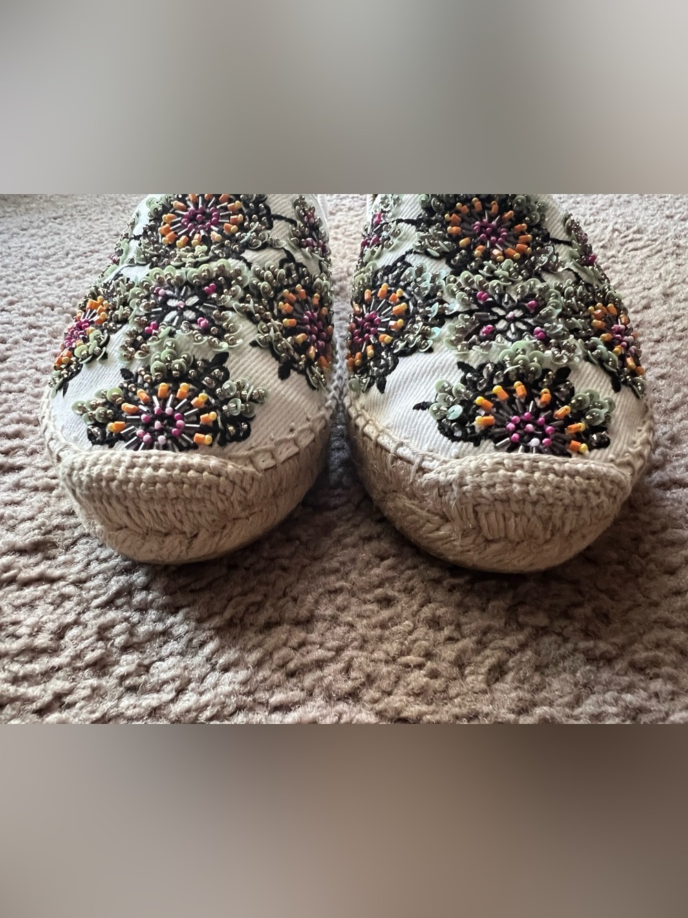 Miu Miu Embroidered Canvas Floral Beaded Espadrilles Sz 37 - Picture 9 of 12
